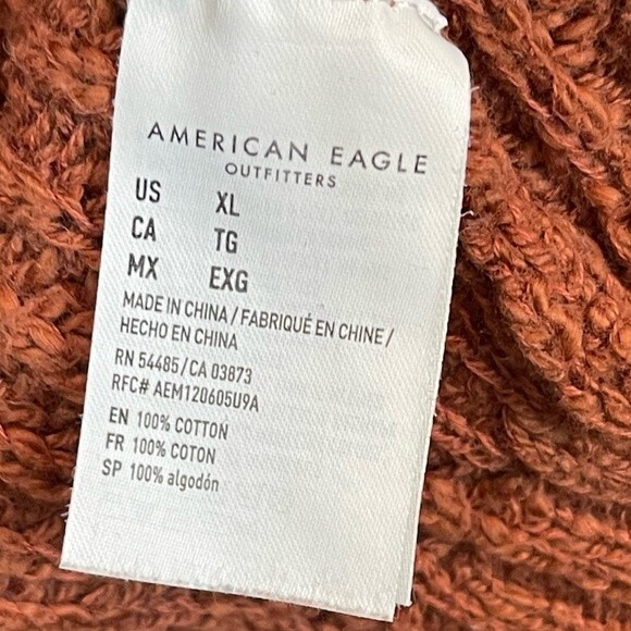 🥑5/$25 American Eagle Outfiters Burnt Orange V neck Sweater XL - Picture 4 of 5